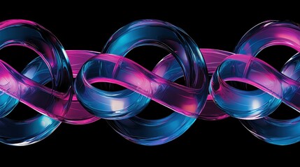 Poster - Intricate Overlapping Loops of Translucent Material in Vivid Colors on a Black Background