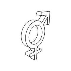 Poster - The outline of a large bigender symbol is made with black lines. 3D view of the object in perspective. Vector illustration on white background