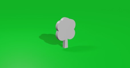 Poster - Isolated realistic white tree symbol front view with shadow. 3d illustration on green chroma key background