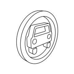 Poster - the outline of a large no car sign is made with black lines. 3d view of the object in perspective. v