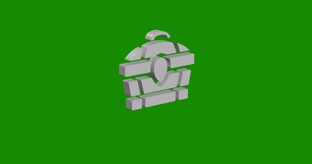Poster - Isolated realistic white treasure chest symbol front view with shadow. 3d illustration on green chroma key background