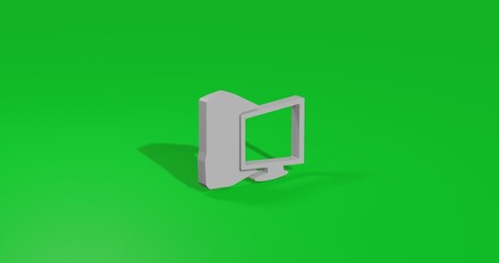 Poster - Isolated realistic white desktop symbol front view with shadow. 3d illustration on green chroma key background