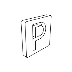 Poster - The outline of a large road parking sign is made with black lines. 3D view of the object in perspective. Vector illustration on white background