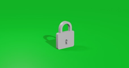 Poster - Isolated realistic white padlock symbol front view with shadow. 3d illustration on green chroma key background