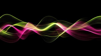 Wall Mural - Abstract Pink Green Light Waves Flowing Dark Background Design