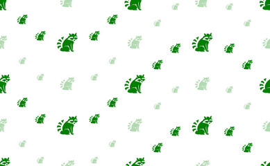 Poster - Seamless pattern of large and small green raccoon symbols. The elements are arranged in a wavy. Illustration on light green background