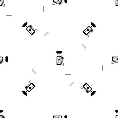 Poster - Seamless pattern of repeated black electric charging station symbols. Elements are evenly spaced and some are rotated. Illustration on transparent background
