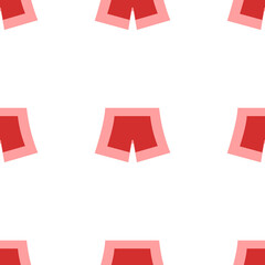 Poster - Seamless pattern of large isolated red shorts symbols. The elements are evenly spaced. Illustration on light red background