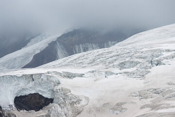 Wall Mural - view of snow and ice covered mountain slope. maly azau glacier, mount elbrus, caucasus mountains. ka