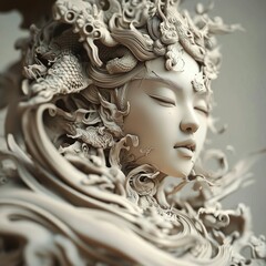 Poster - Ethereal serenity intricate digital sculpture in a fantasy realm with enchanting atmosphere and symbolic beauty