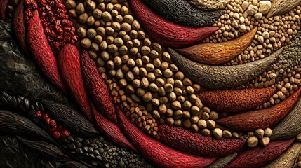 Aufkleber - Artful arrangement of colorful pepper seeds in a vibrant display captured close-up nature's palette organic concept