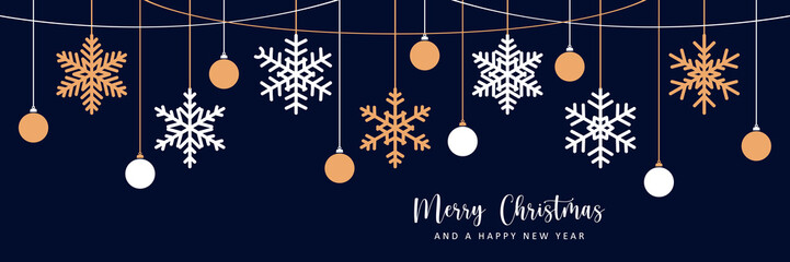 Wall Mural - christmas greeting banner with hanging snowflakes vector illustration