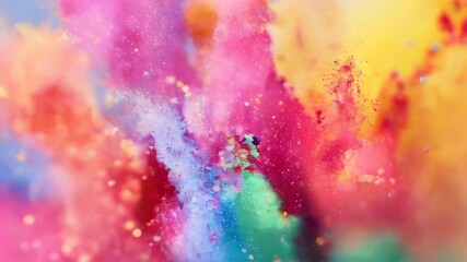 Poster - Vivid burst of multicolored powder particles suspended mid-air, creating a lively and dynamic abstract background with bright, bold colors.