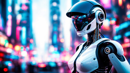 Poster - A humanoid robot in a futuristic city