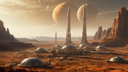 Wall Mural - future mars base or scientific facility. mars colonization concept.