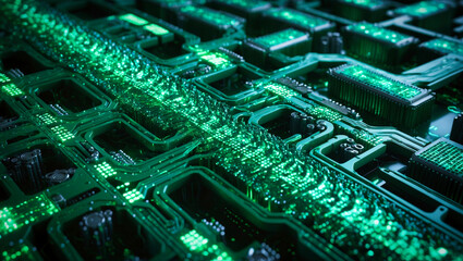 Poster - A pulsating mosaic of green data technology, digital high tech concept