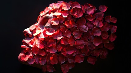 Aufkleber - Artistic expression portrait of a face composed of rose petals studio setting photography close-up perspective beauty concept
