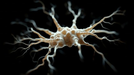 Poster - A visual representation of a hyper-realistic neural cell reveals its intricate structure, with delicate projections extending outward