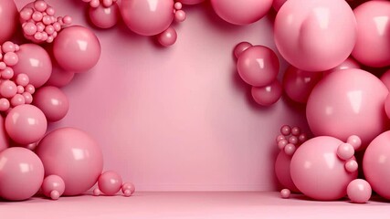 Wall Mural - Arch of pink balloons. Birthday party for girl 3d background, shower. Mockup, template for greetiing card	
