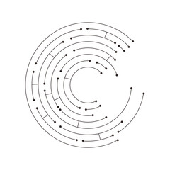 Wall Mural - Circuit radial board line microchip, software. Integrated motherboard, connections. Innovative Electronic Network. Technology background, design elements Round shape consisting of dots and lines