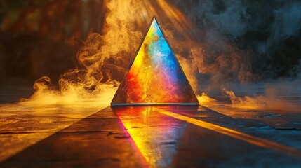 Poster - Colorful prism surrounded by mist on reflective surface