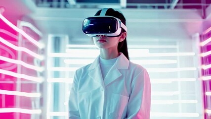 Poster - Researcher woman using virtual reality experimenting in high-tech lab setting