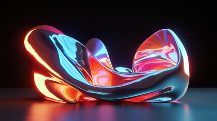 Poster - Captivating Abstract 3D Scene with Glossy Flowing Structure and Vibrant Light Reflections
