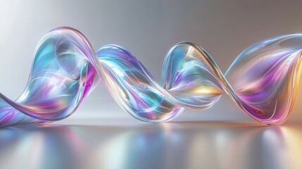 Poster - Luminous 3D Render of Intertwined Glassy Waves in a Vibrant Color Spectrum