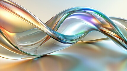 Poster - Luminous 3D Render of Intertwined Wavy Glassy Forms in Soft Pastel Colors