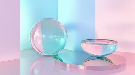 Poster - Serene Interplay of Flowing Glassy Forms in Soft Pastel Colors and Reflections