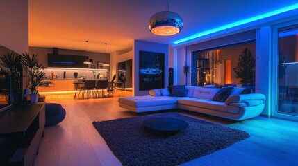 Poster - Modern eco-friendly living room design cozy ambiance and innovative interior photography from a contemporary viewpoint