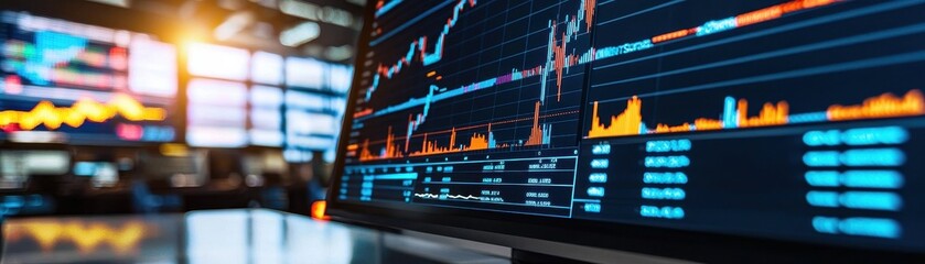 Poster - Stock Market Data Visualization on Computer Screen with Graphs and Charts