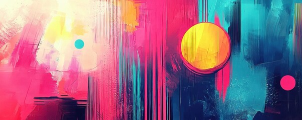 Poster - Vibrant Abstract Art with Colorful Circles and Dynamic Brush Strokes