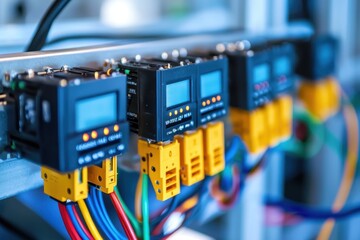 Poster - Detailed Close-Up of Digital Control Panels with Colorful Cables