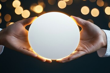 Aufkleber - Hands Holding a Circular Object with Soft Bokeh Lights in the Background