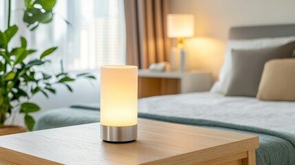 Aufkleber - Modern table lamp in stylish bedroom with cozy decor and calming ambiance