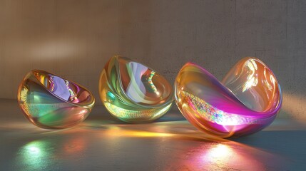 Poster - Flowing Organic Shapes with Reflective Fluid Textures under Soft Light and Vibrant Colors