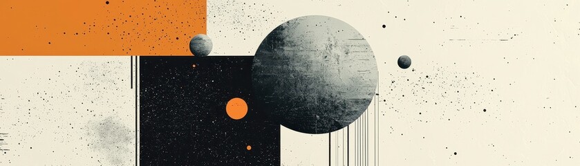 Aufkleber - Abstract Geometric Composition with Planets and Textures