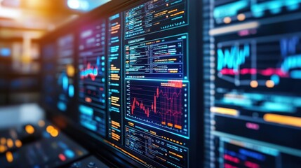 Fototapete - High-Tech Data Dashboard with Colorful Graphs and User Interface