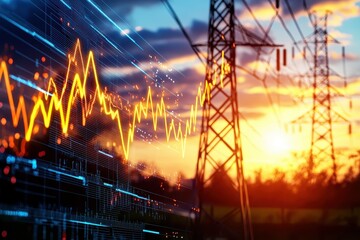 Aufkleber - Dynamic Energy Grid Visualization with Sunset and Power Lines