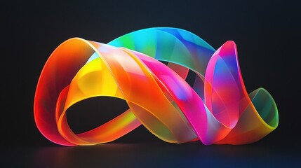 Poster - Glowing Arcs of Translucent Material in Vibrant Colors Against Dark Background