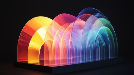 Poster - Glowing Translucent Arcs Displaying Vibrant Colors in a Dark Background