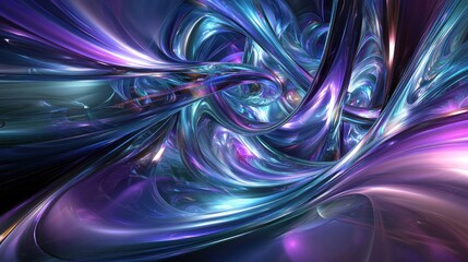 Poster - Iridescent Ribbons of Glossy Flowing Shapes Glowing in a Vivid Abstract Design