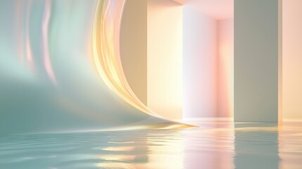 Poster - Elegant Minimalist Abstract Artwork Featuring Soft Arcs and Reflections in a Serene Setting