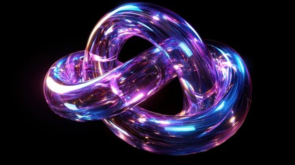 Poster - Organic Loops of Refractive Material with Glowing Effects on a Dark Background
