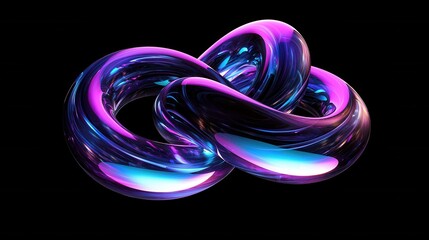 Poster - Organic Loops of Refractive Material with Glowing Intertwined Forms on Black Background