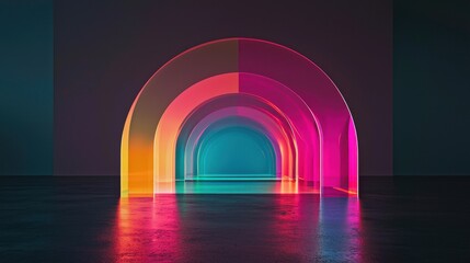 Poster - Stunning Neon Arcs in Vibrant Colors with Translucent Structure and Radiant Light Effects