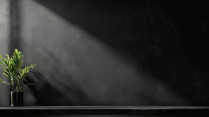 Fototapete - Black Interior Design with Counter and Empty Wall