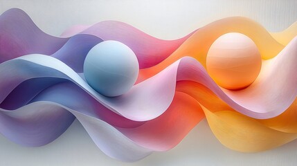 Poster - Layered abstract art featuring soft pastel spheres and flowing curves in harmonious colors
