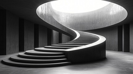 Poster - Minimalist abstract spiral staircase in a serene, modern space with natural light
